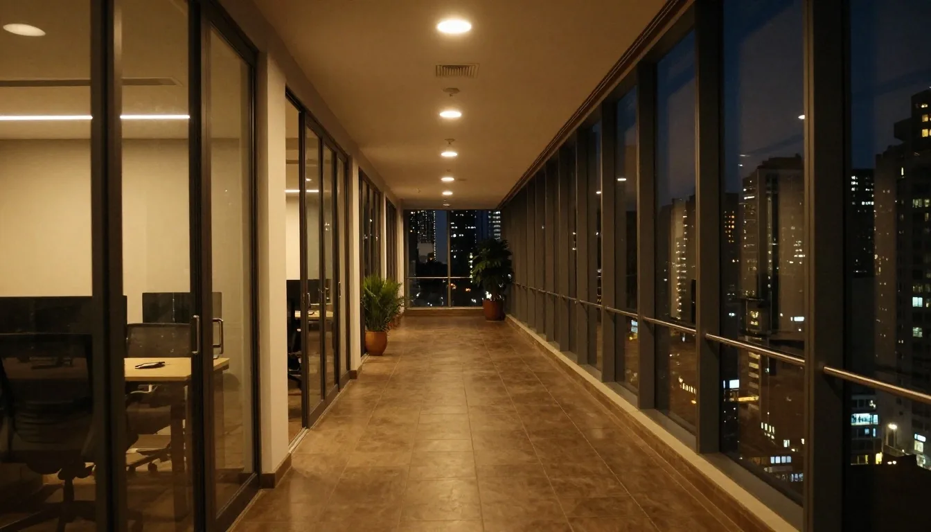 Azoteas de Buenos Aires al atardecer con luces de oficinas de tecnología