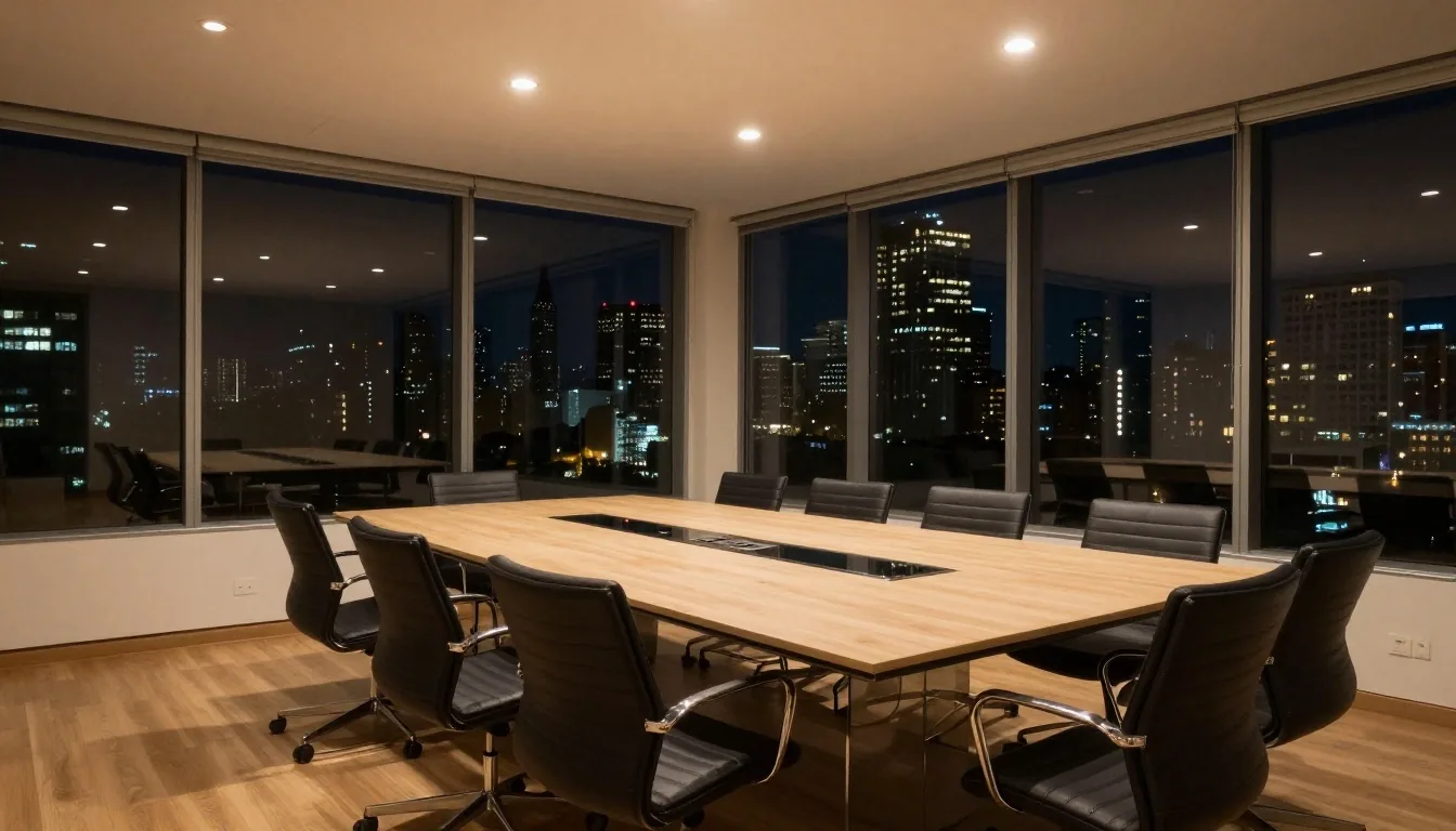 Azoteas de Buenos Aires al anochecer con luces de oficinas tecnológicas