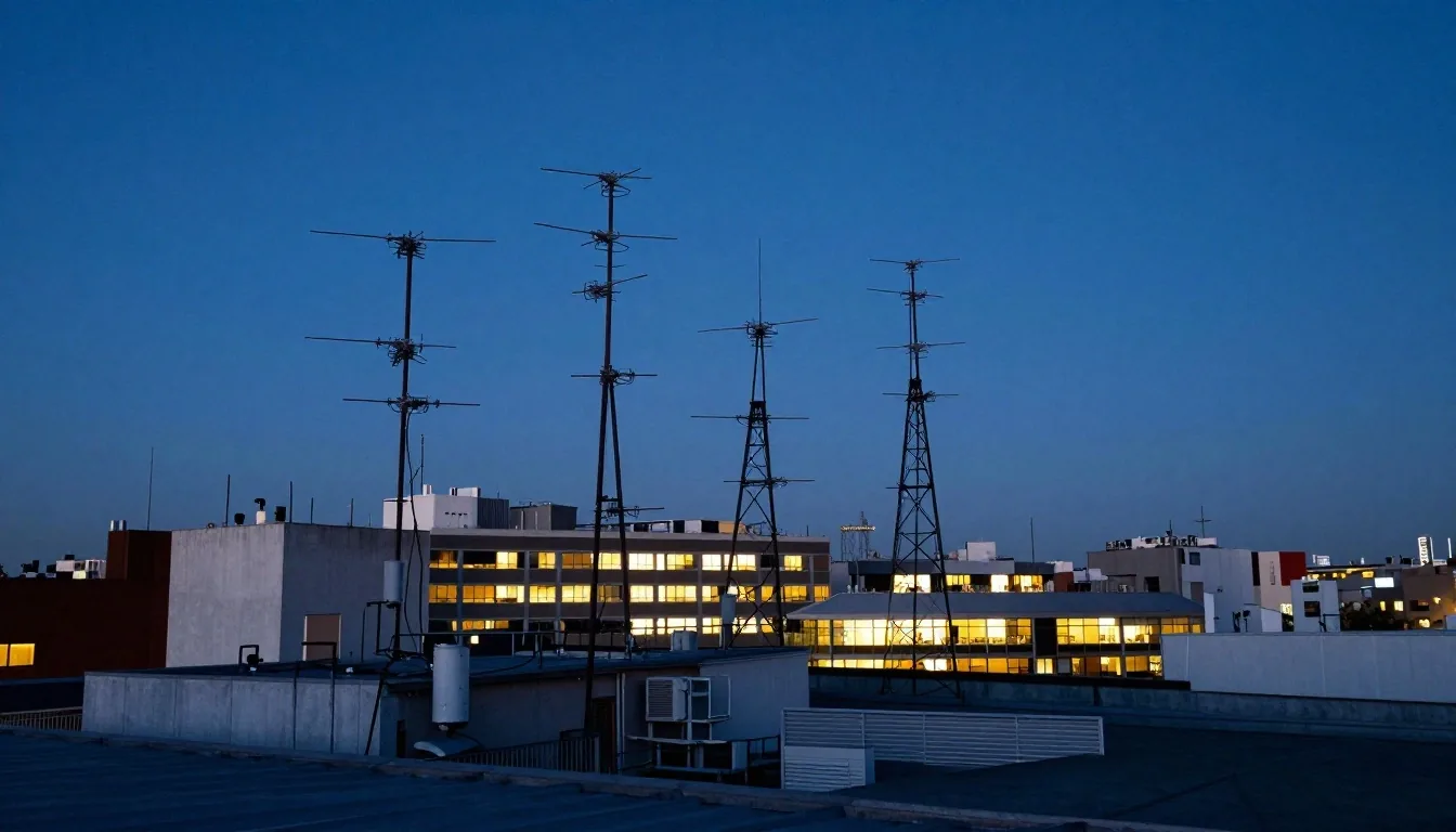Azoteas de Buenos Aires al anochecer con luces de oficinas