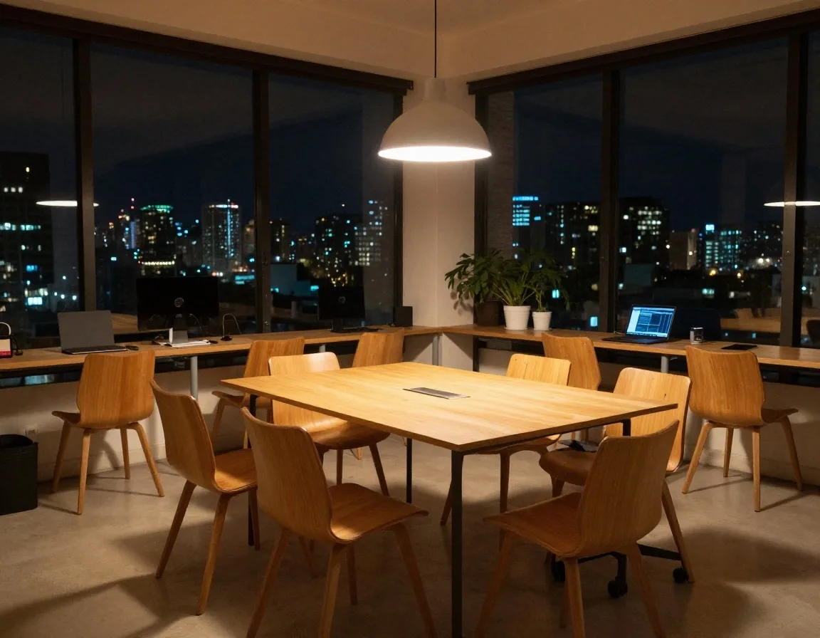 Equipo chico de startup revisando una lista de pruebas alrededor de una mesa