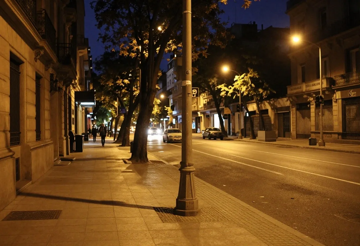Avenida Corrientes de noche con luces encendidas