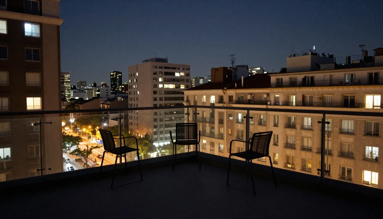 Azoteas de Buenos Aires al atardecer con luces de oficinas