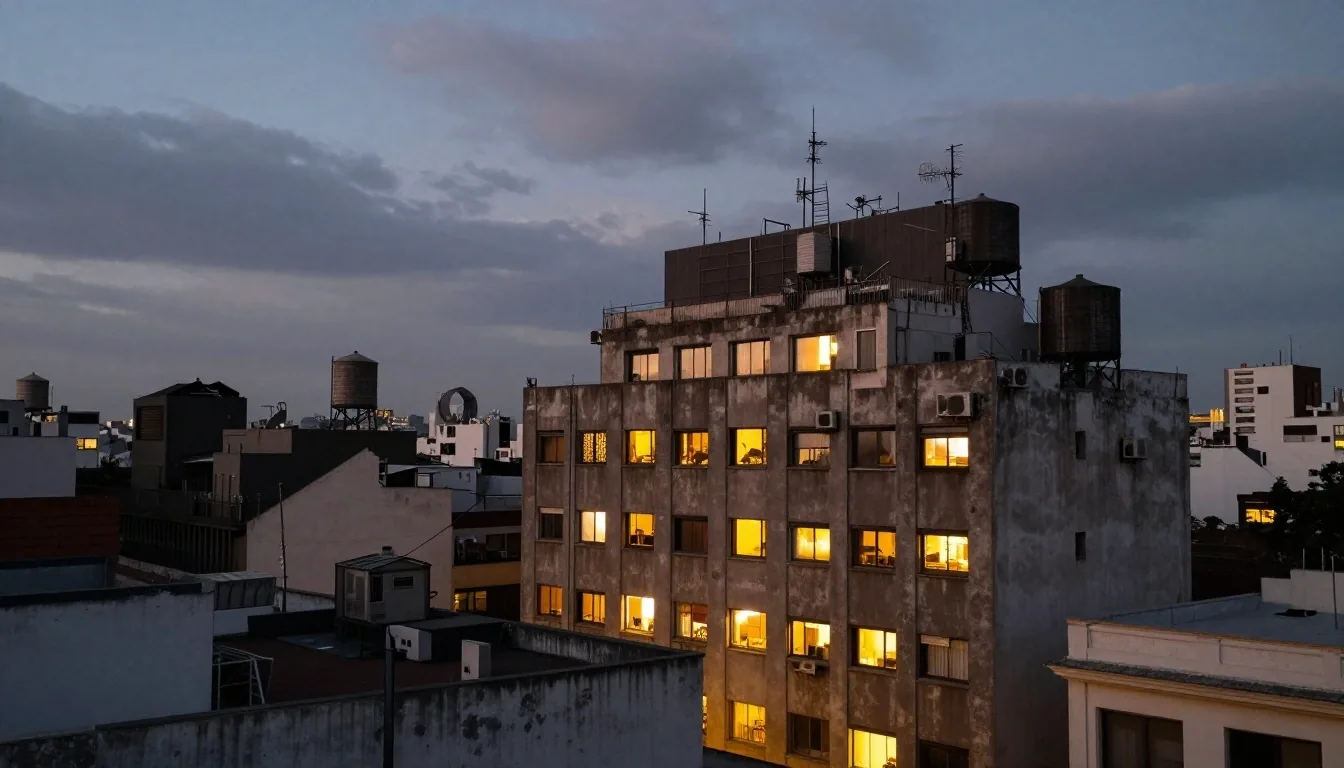 Atardecer sobre techos de Buenos Aires visto desde un piso alto